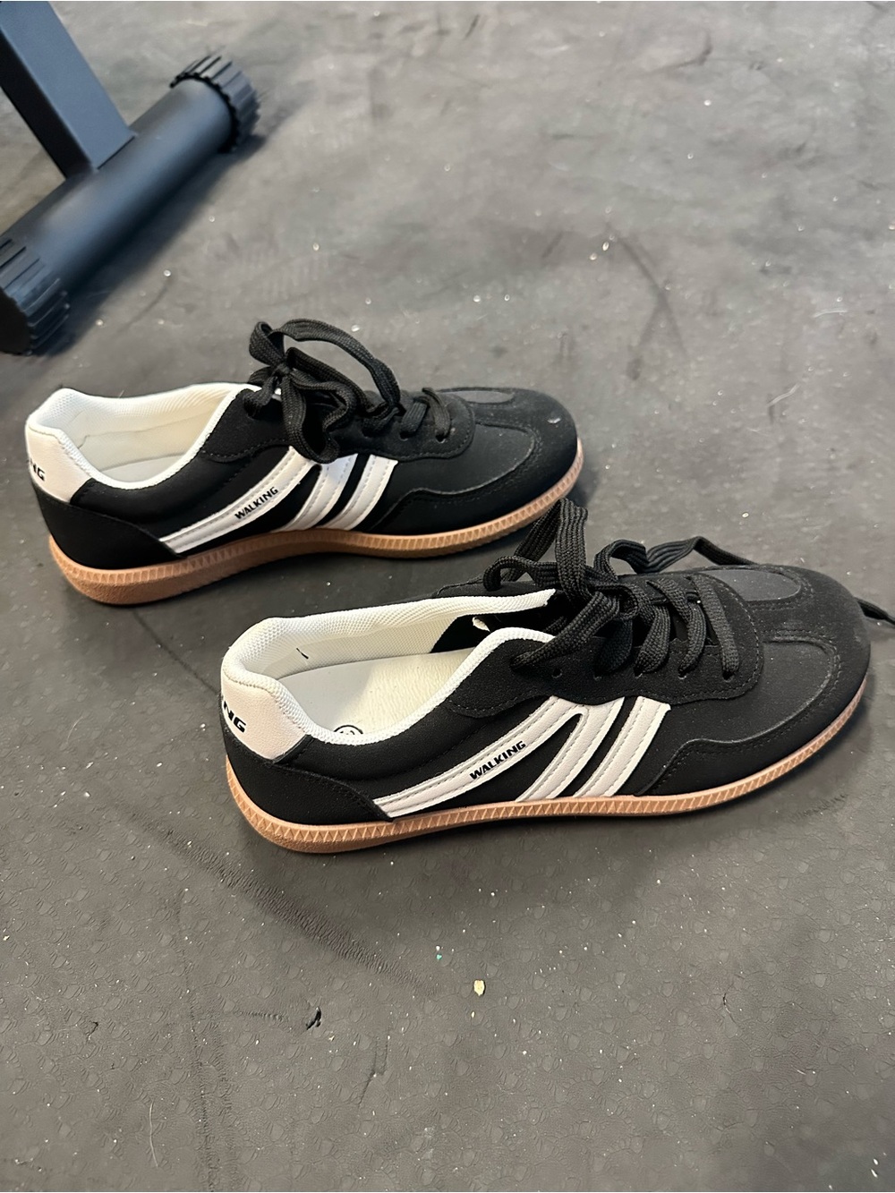 Women’s Black and White casual walking shoes with brown rubber sole